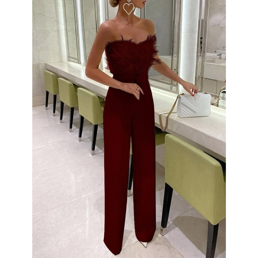Lynn | Dames Veer Bandeau Jumpsuit met Wijde Pijpen