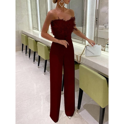 Lynn | Dames Veer Bandeau Jumpsuit met Wijde Pijpen