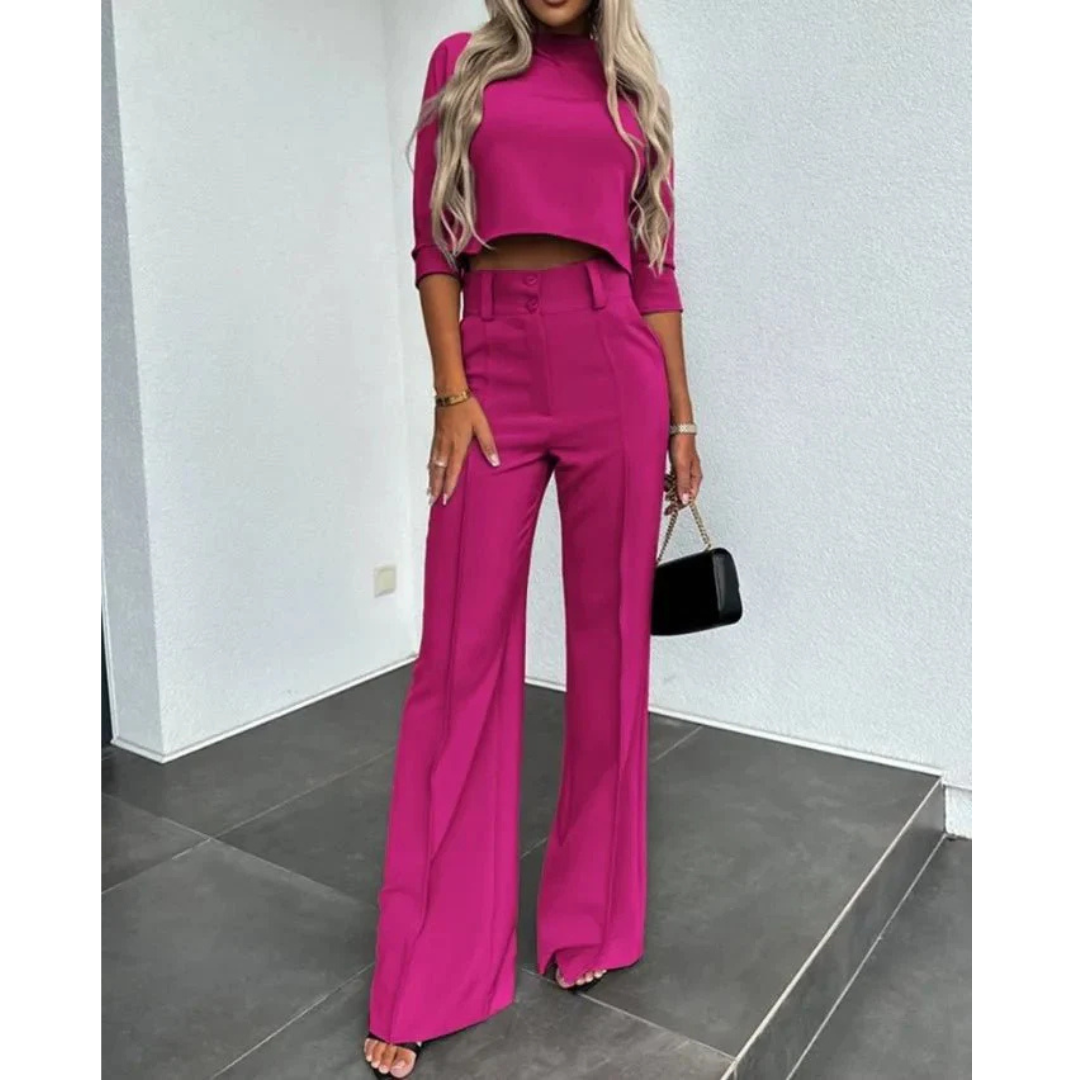 Bregje | Dames Set met Cropped Top en Broek met Wijde Pijpen
