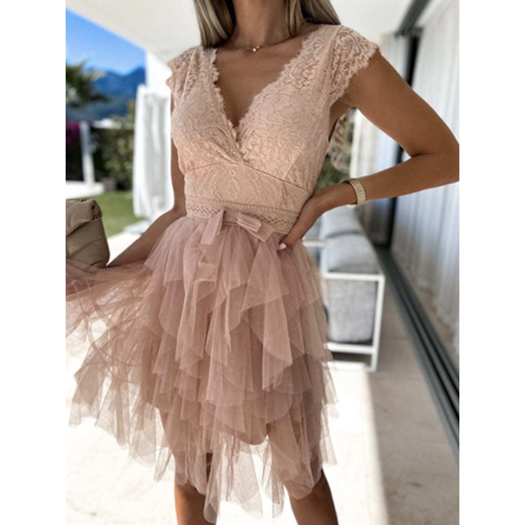 Nienke | Dames Zomerjurk met Kant & Bloemenprint | Mouwloze Asymmetrische Swing Jurk