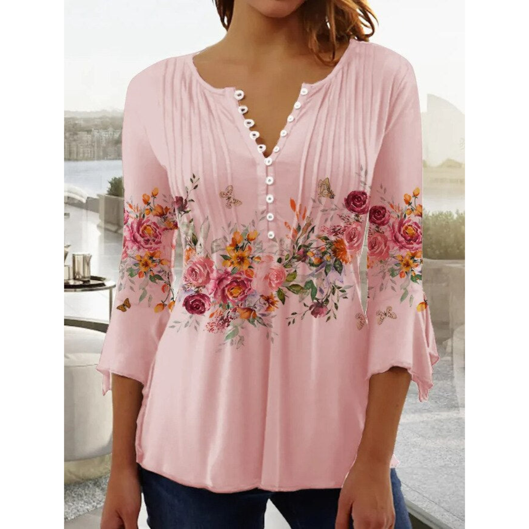 Marie | Dames Blouse | Bloemenprint V-Hals Korte Mouwen