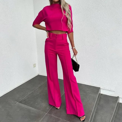 Bregje | Dames Set met Cropped Top en Broek met Wijde Pijpen