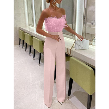 Lynn | Dames Veer Bandeau Jumpsuit met Wijde Pijpen