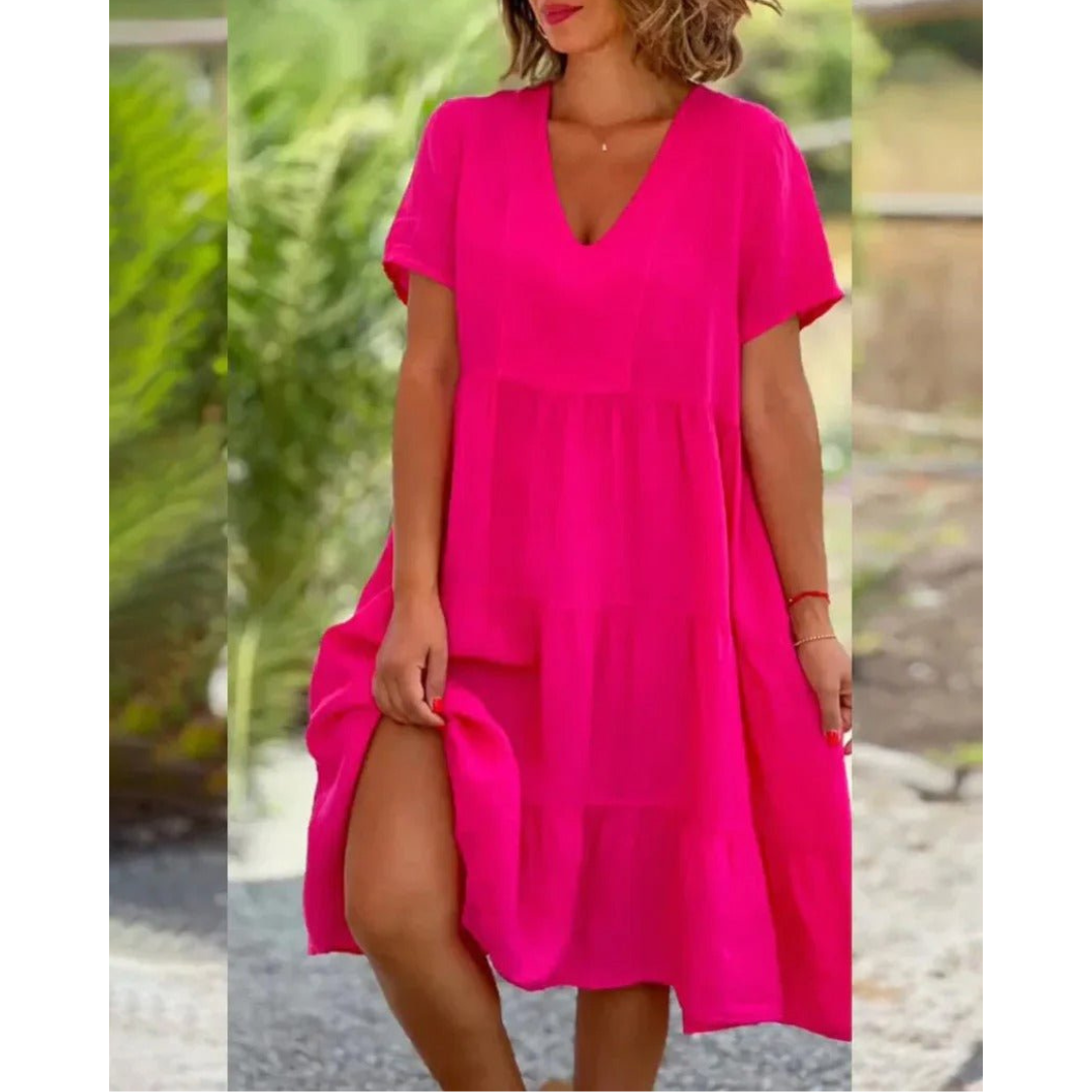 Corine | Dames Linnen Strand Jurk | Midi met V-Hals