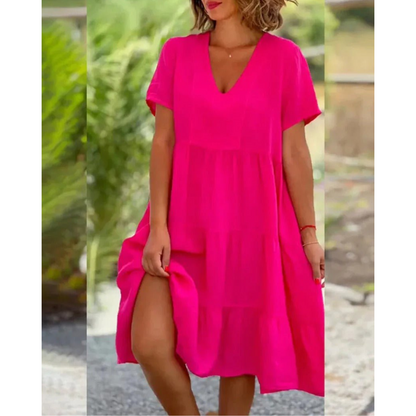 Corine | Dames Linnen Strand Jurk | Midi met V-Hals