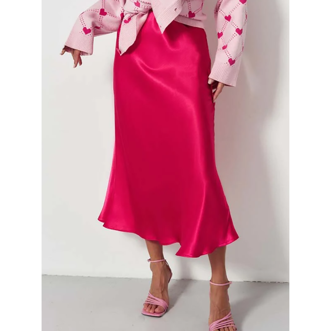 Amelie | Dames Satijnen Midirok met Elastische Taille | Satijnen Rok