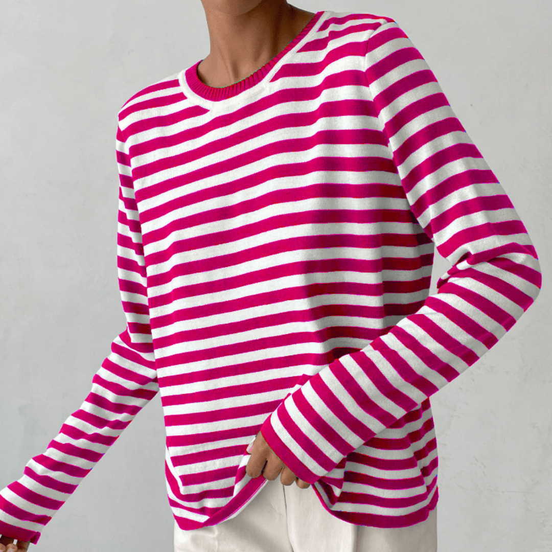 Elin | Dames Gestreepte Longsleeve met Ronde Hals