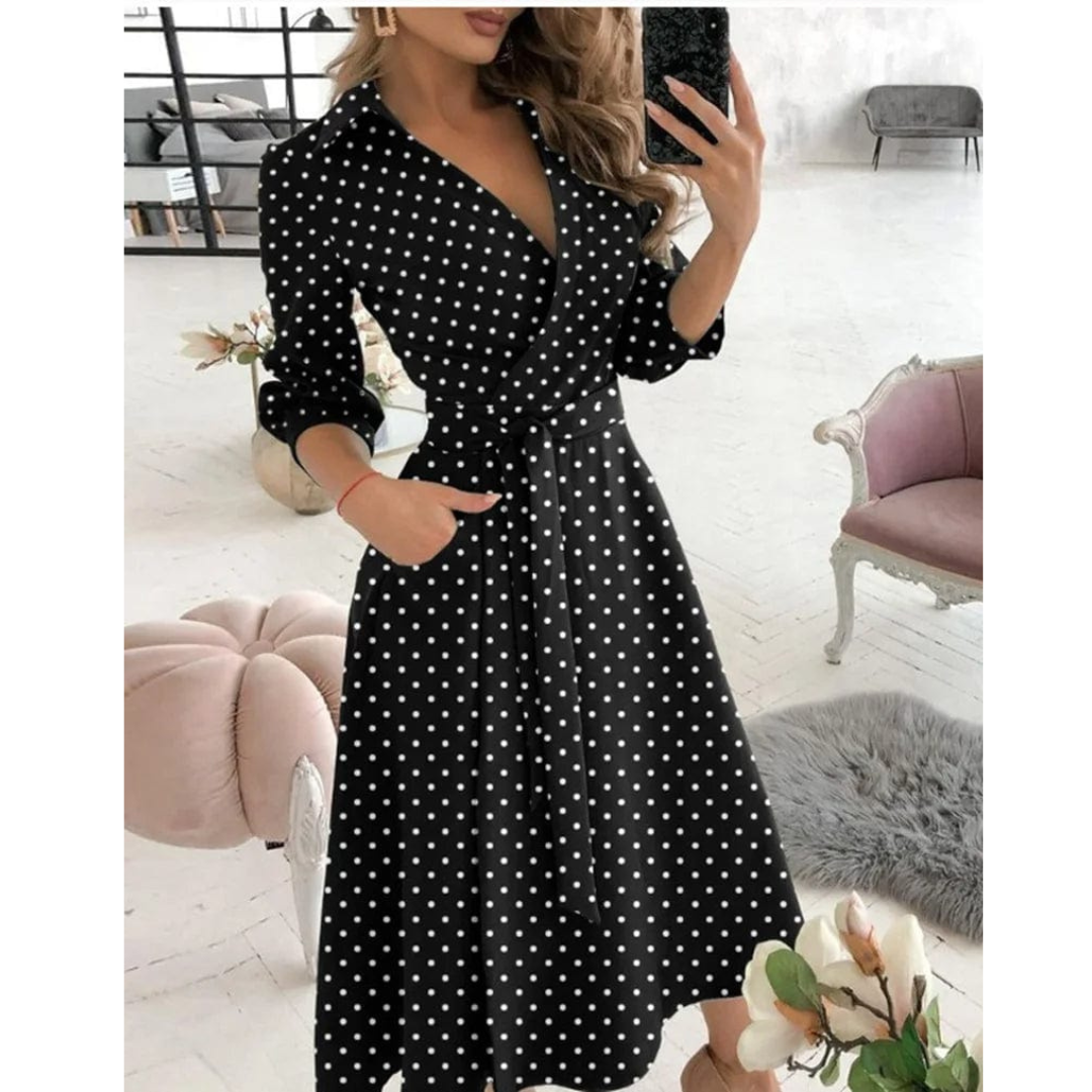 Daphne | Dames V-Hals Jurk met Lange Mouwen | Midi Casual & Feestjurk