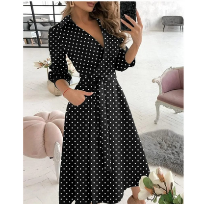 Daphne | Dames V-Hals Jurk met Lange Mouwen | Midi Casual & Feestjurk