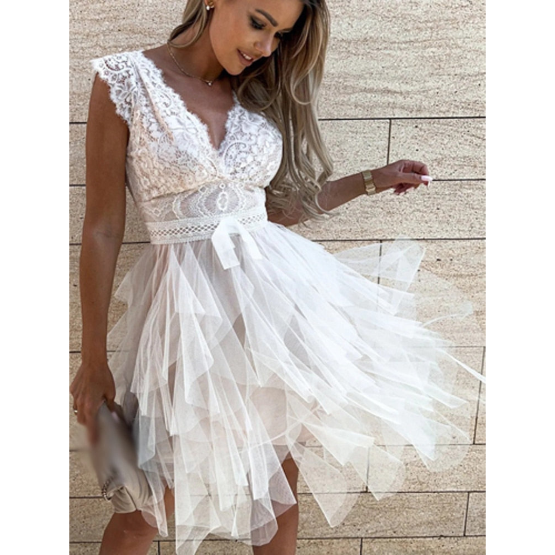 Nienke | Dames Zomerjurk met Kant & Bloemenprint | Mouwloze Asymmetrische Swing Jurk