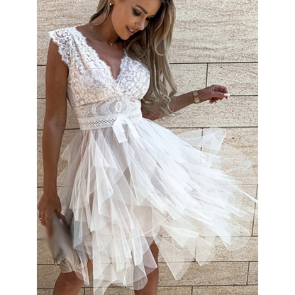 Nienke | Dames Zomerjurk met Kant & Bloemenprint | Mouwloze Asymmetrische Swing Jurk