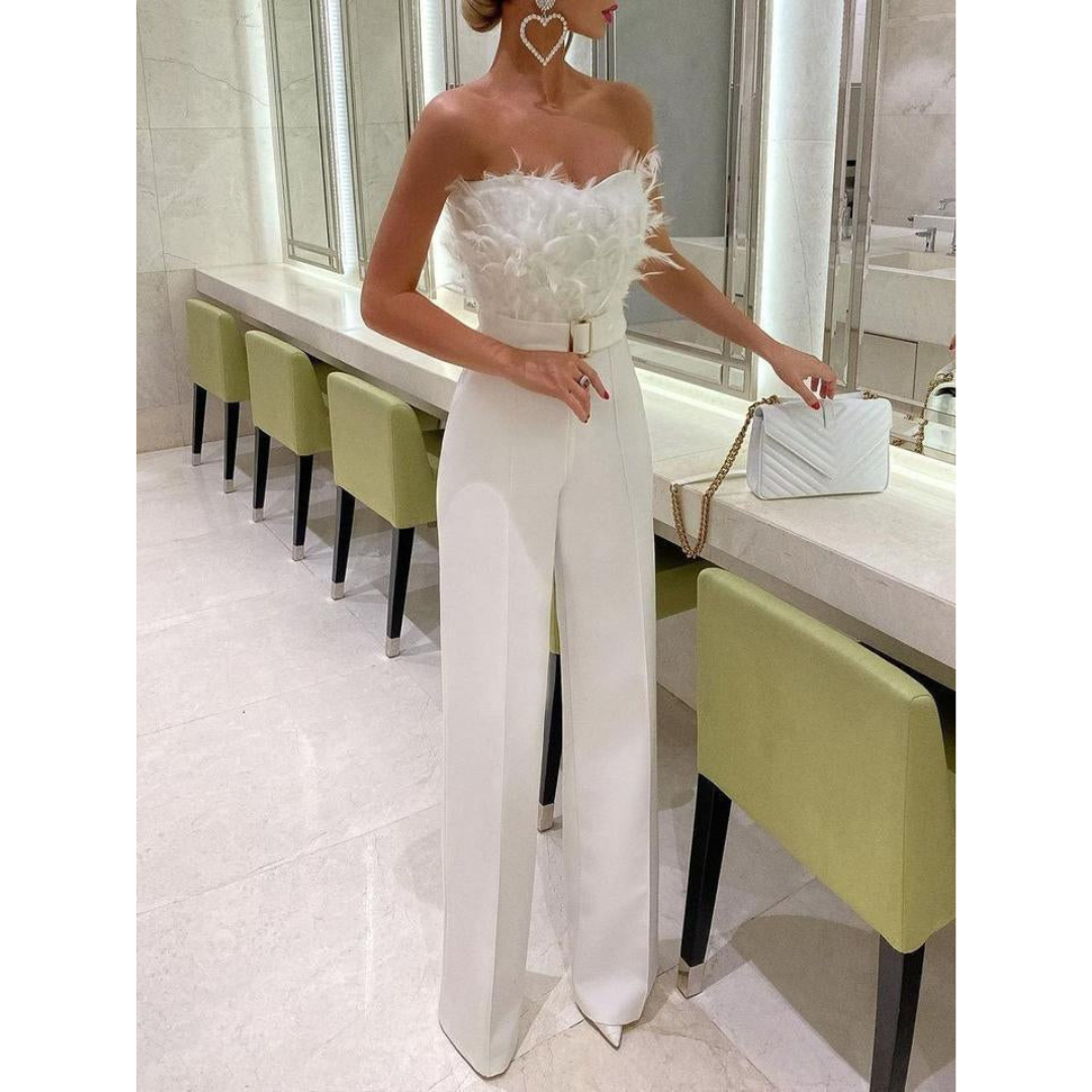 Lynn | Dames Veer Bandeau Jumpsuit met Wijde Pijpen