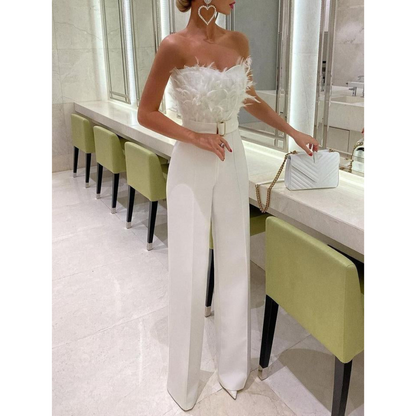 Lynn | Dames Veer Bandeau Jumpsuit met Wijde Pijpen