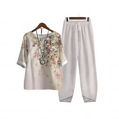 Bente | Dames 2-Delige Set met Gedrukte Blouse en Losse Broek
