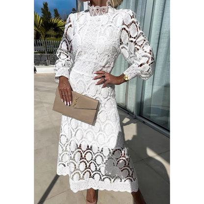 Celine | Dames Chique Zomerjurk met Staande Kraag | Midi met Kantdetails