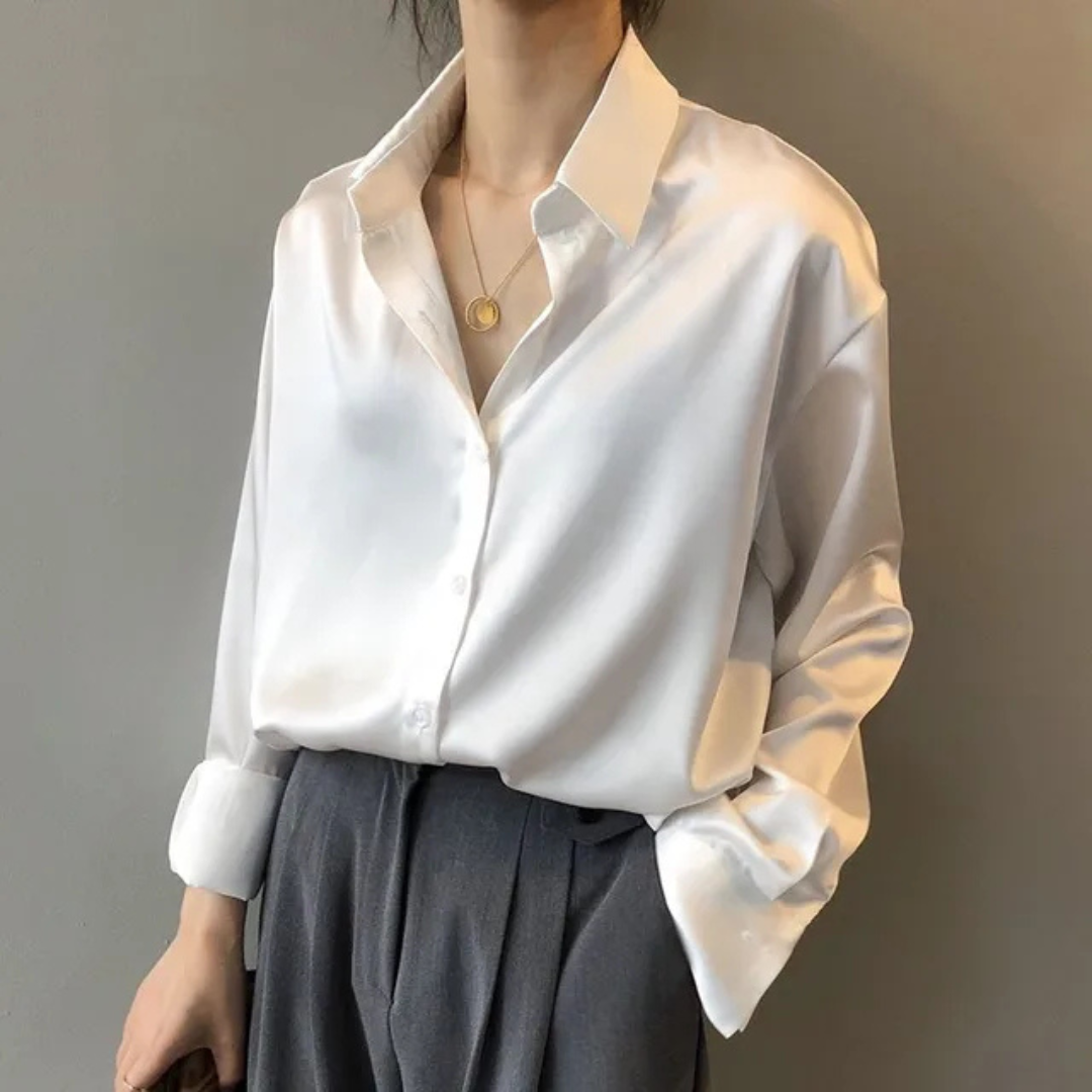 Lian | Dames Satijnen Blouse met Knopen en Lange Mouwen