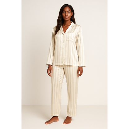 Renske | Dames Gestreepte Satijnen Pyjama Set met Knoopsluiting