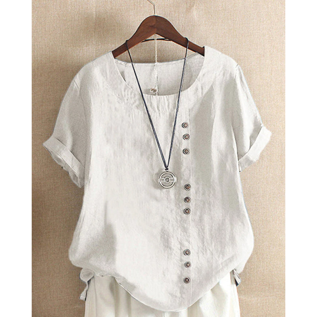 Fenne | Effen blouse met korte mouwen en ronde halslijn