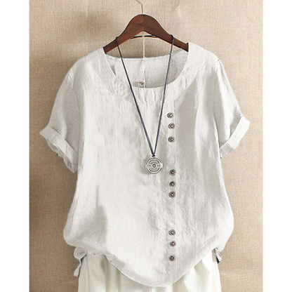 Fenne | Effen blouse met korte mouwen en ronde halslijn