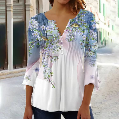 Marie | Dames Blouse | Bloemenprint V-Hals Korte Mouwen