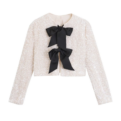 Carlijn | Dames Cropped Jas met Strik & Lovertjes