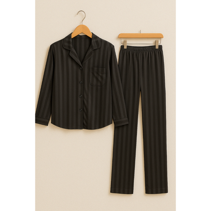 Renske | Dames Gestreepte Satijnen Pyjama Set met Knoopsluiting
