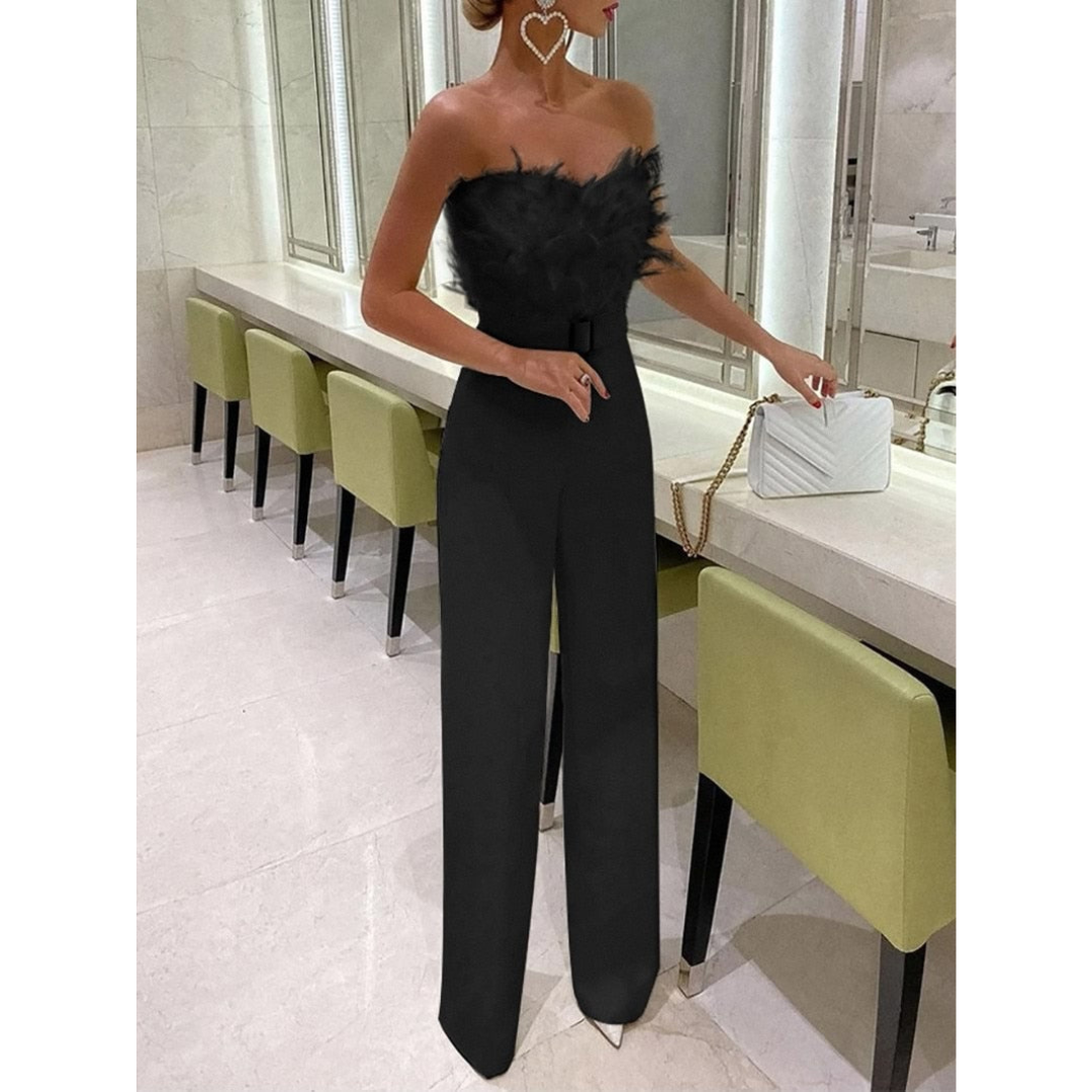 Lynn | Dames Veer Bandeau Jumpsuit met Wijde Pijpen