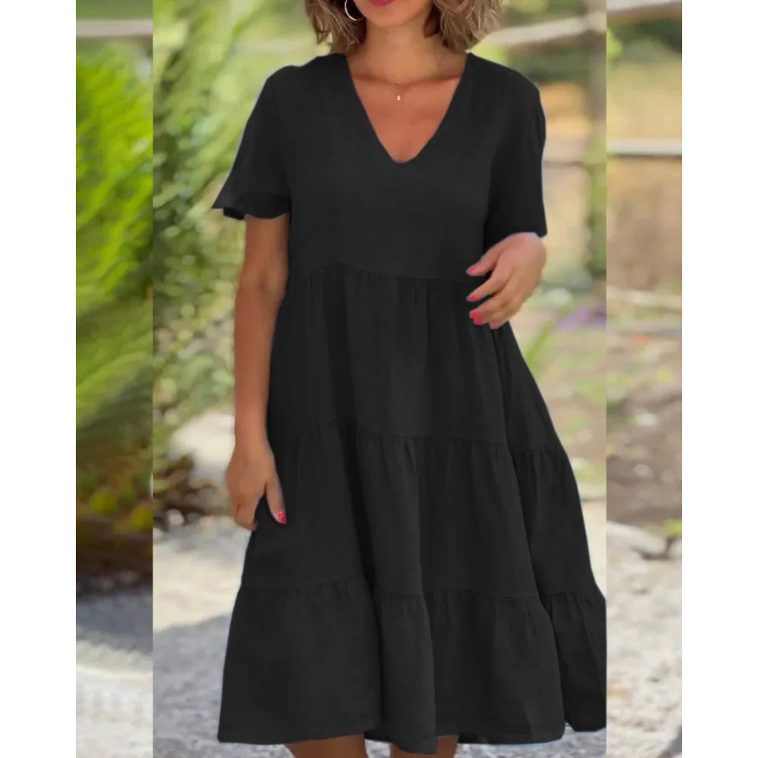 Corine | Dames Linnen Strand Jurk | Midi met V-Hals