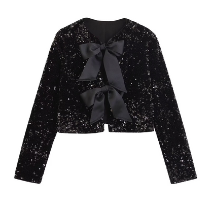 Carlijn | Dames Cropped Jas met Strik & Lovertjes