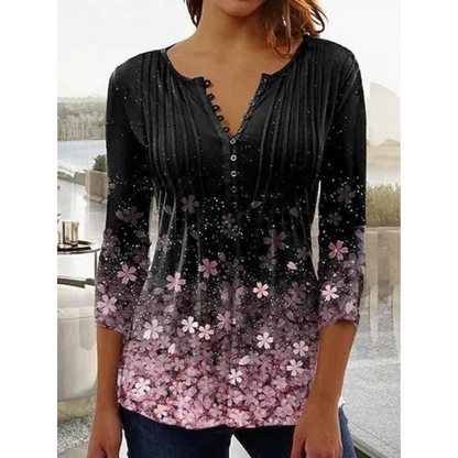 Marie | Dames Blouse | Bloemenprint V-Hals Korte Mouwen