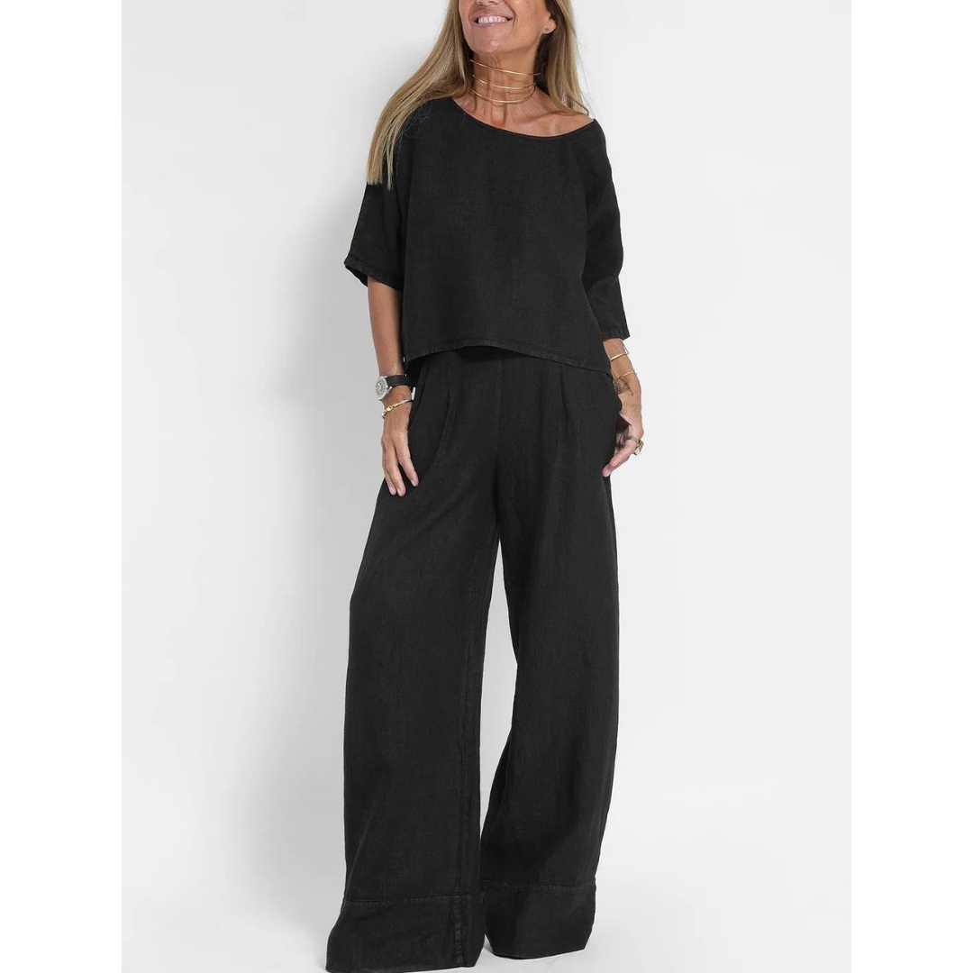 Sienna | Dames Casual Tweedelige Set met Losse Fit en Wijde Pijpen