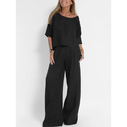 Sienna | Dames Casual Tweedelige Set met Losse Fit en Wijde Pijpen