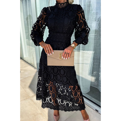 Celine | Dames Chique Zomerjurk met Staande Kraag | Midi met Kantdetails