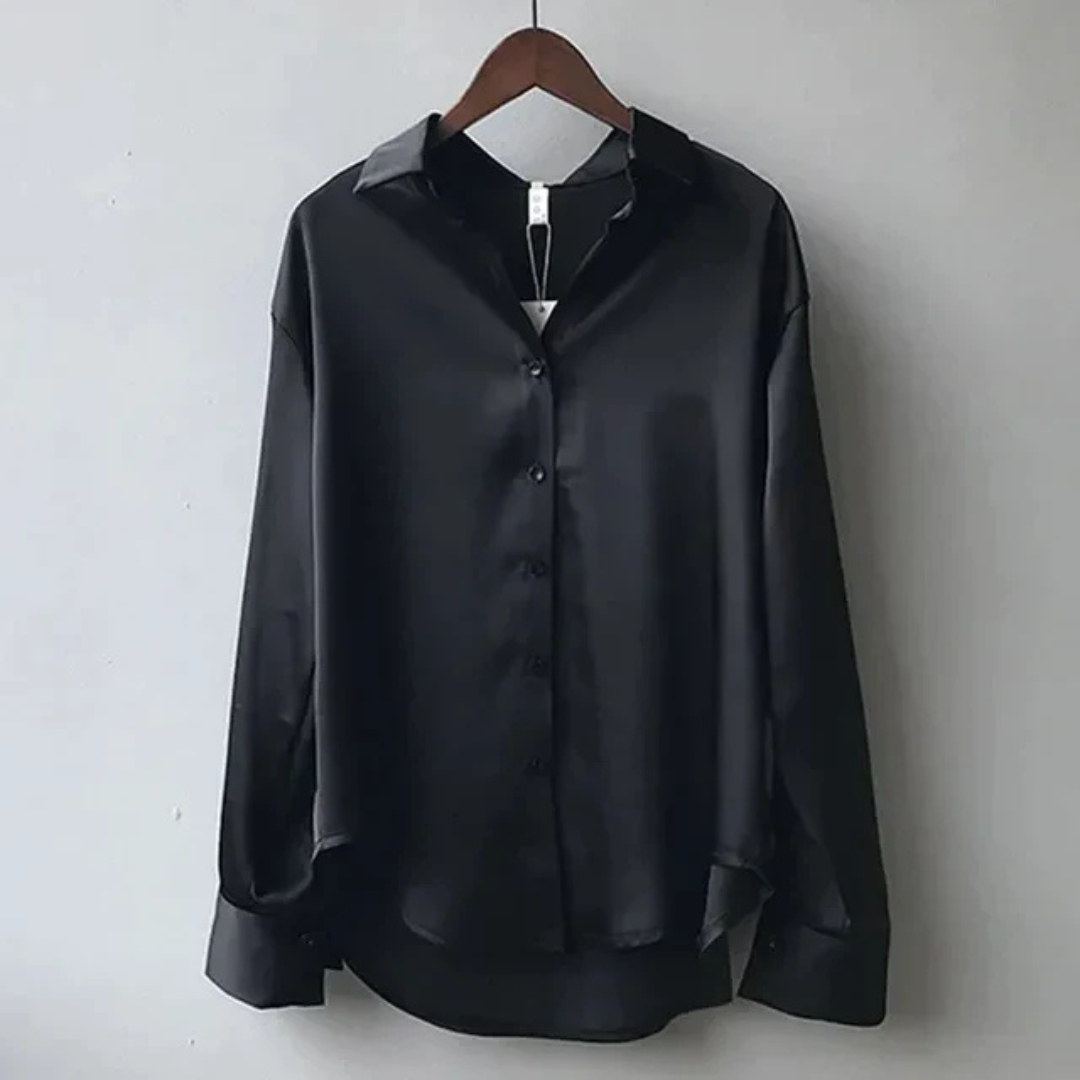 Lian | Dames Satijnen Blouse met Knopen en Lange Mouwen