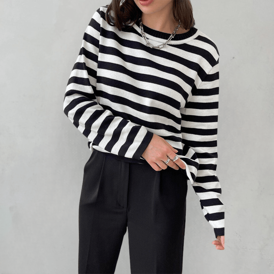 Elin | Dames Gestreepte Longsleeve met Ronde Hals