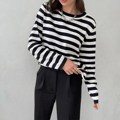 Elin | Dames Gestreepte Longsleeve met Ronde Hals